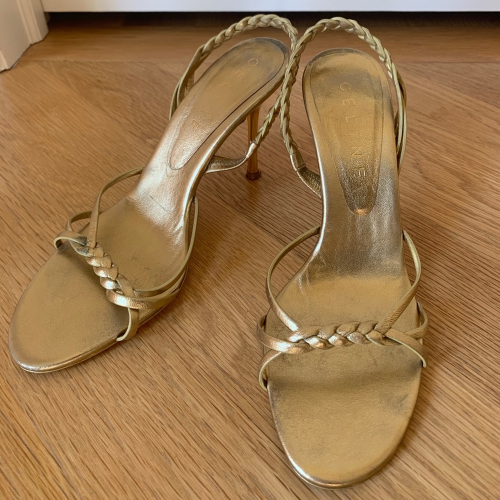 Celine Gold Slingback Sandals